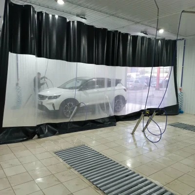 Штора для автомойки из ПВХ с прозрачной вставкой черная